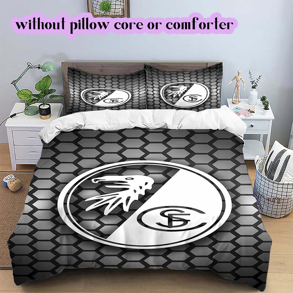 SC Freiburg Pattern Bedding Quilt Set Quilt Cover Pillowcase Home Decoration Birthday Gift (1 * duvet cover + 2 * pillowcase, without core)