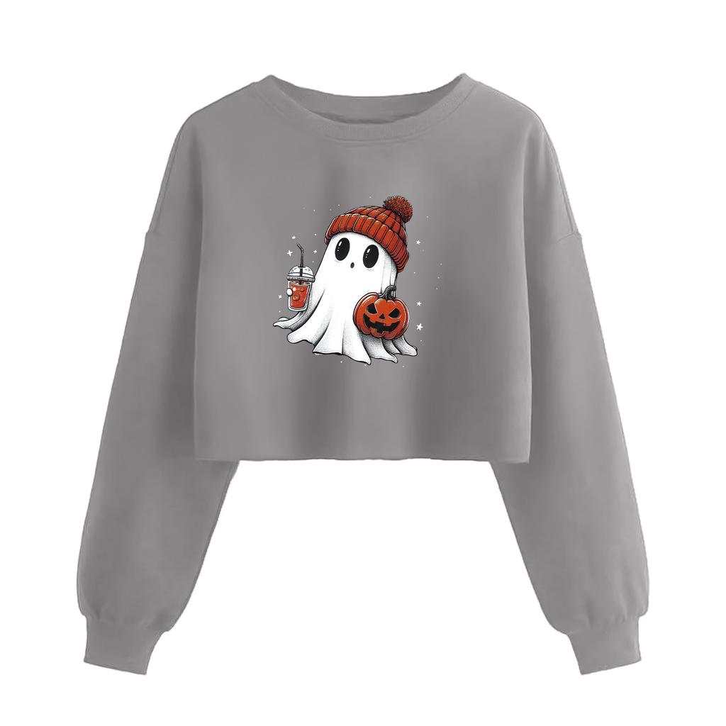 Women's Fashion Halloween Printed Navel-Exposed Long Sleeve Pullover Sweatshirt