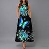 Oversized Sleeveless Round Neck Dress Elegant Clustered Floral Print Knee Length Flowy Dress