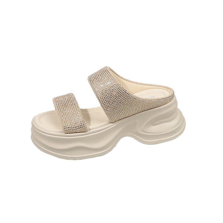 Rhinestone Platform Sandals Women's 2025 Spring New High-end Temperament with Skirt Cool Slippers Seaside Beach Slippers