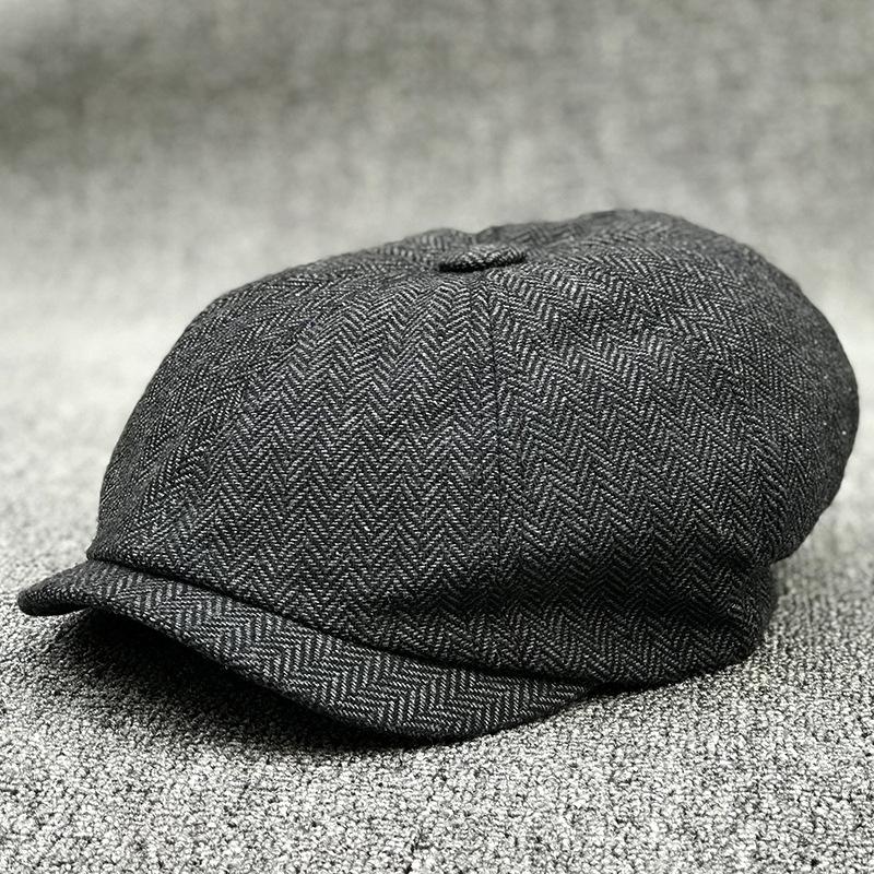 Youth British Vintage Herringbone Hat Men'S Spring Cap Plaid Beret
