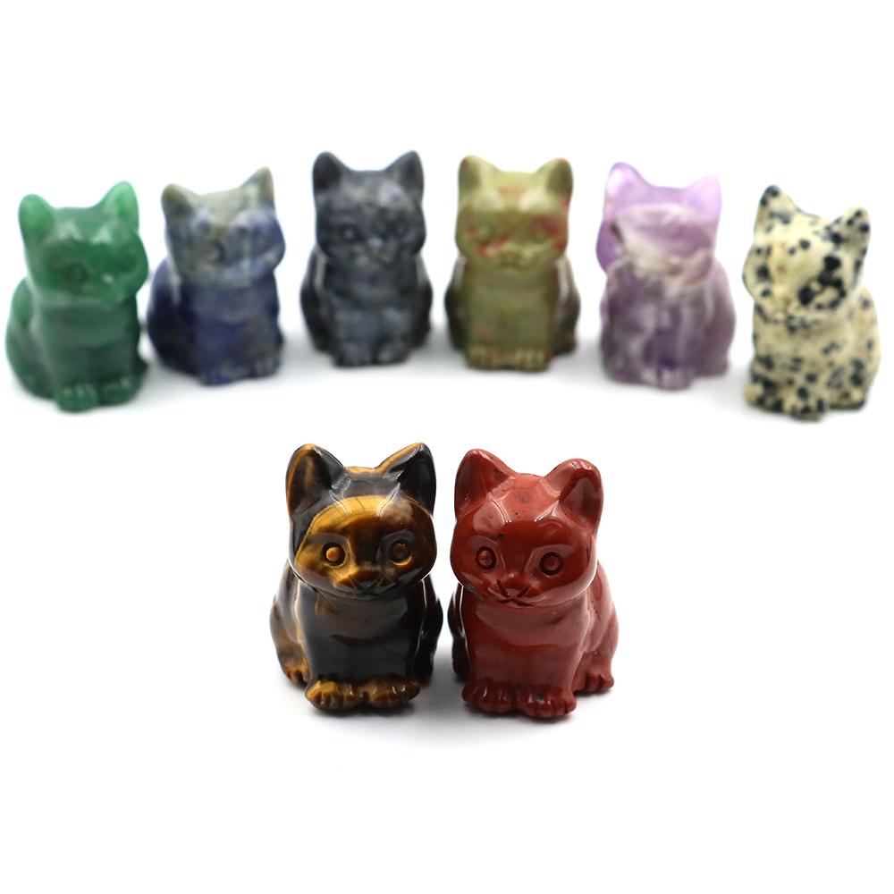 1.5" Various Crystal Energy Stones Carved Cats Rose Quartz Kitten Figurine Natural Gemstone Mini Sitting Cat Chakra Homome Decor