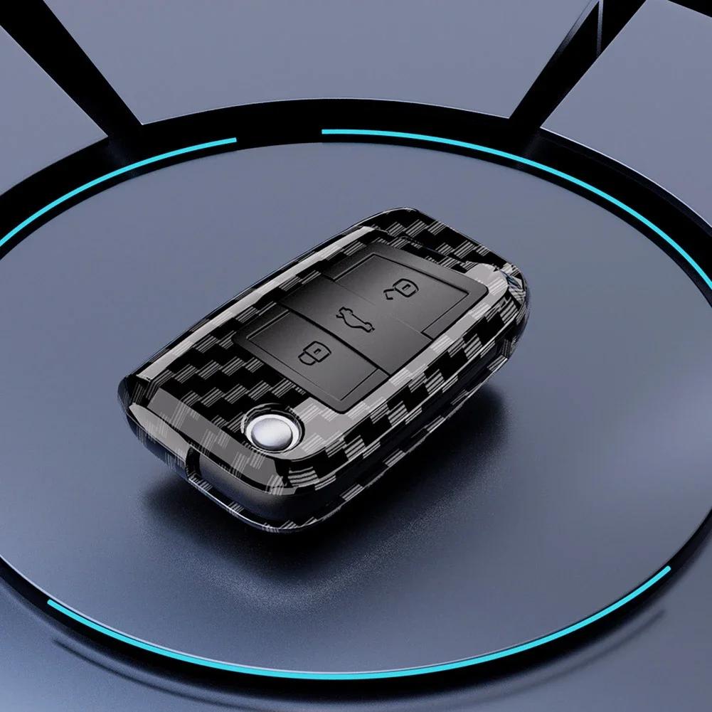 For VW Volkswagen Polo Golf Passat Tiguan Skoda Octavia Seat Leon Altea Car Carbon Fiber Pattern Remote Key Cover Case