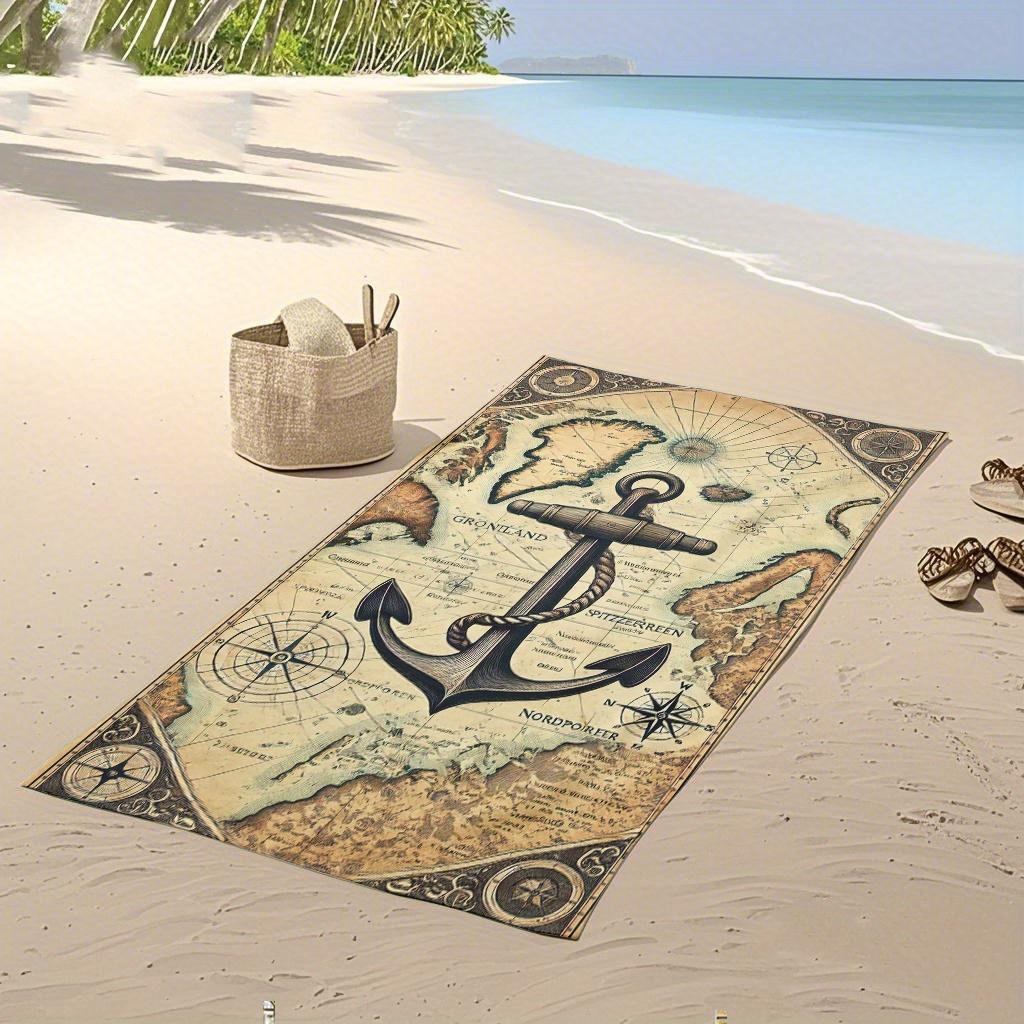 Vintage Anchor Beach Towel-Water Map Design,Perfect for Beach,Pool and Travel,Vintage Map Decoration,Multiple Sizes Available