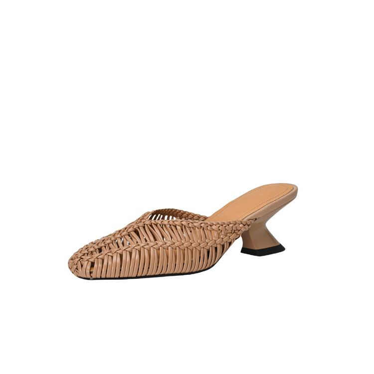

Мода НОВЫЕ Летние Женские Мюли Модная Обувь для Женщин Остроносые Шлепанцы на Высоком Каблуке Закрытый Носок Босоножки Слингбэк Плетеные Туфли Ручной Работы 40 абрикосовый