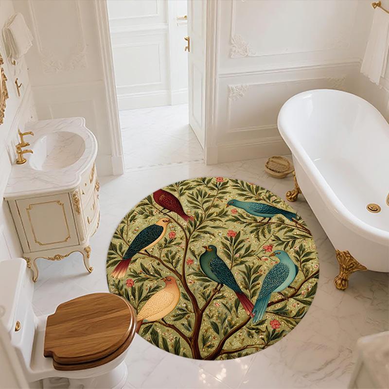 Vintage Flower Bird,Round Area Rug,Carpet Rug for Living Room Bedroom Sofa Playroom Decor,Non-slip Floor Mat