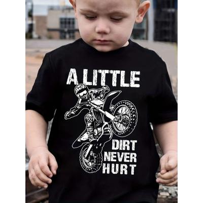 European Sizes Boys' Dirt Graphic T-Shirt -Short Sleeve Round Neck Casual Summer Top for Fans, Comfortable Casual Attire for Dirt Enthusiasts