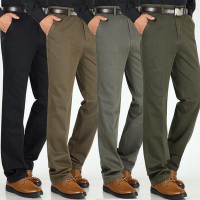 Men's Cotton Casual Pants - Autumn/Winter, Loose Fit, High Waist, Straight Leg, Middle-Aged To Elderly
