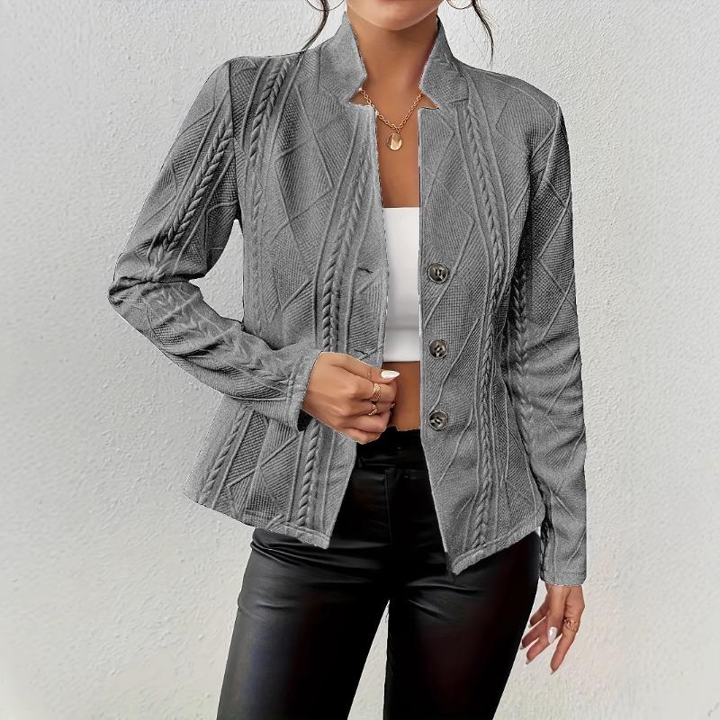 QICED Women's Vintage Casual Solid Color Print Autumn Winter Long Sleeve POLO Neck Jackets & Coats