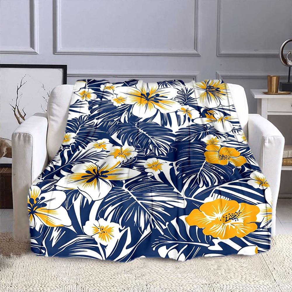 Tropical Floral Pattern with Leaves Patterned Flannel Blanket Perfect for the Bedroom Living Room, Sofa, or a Little Nap