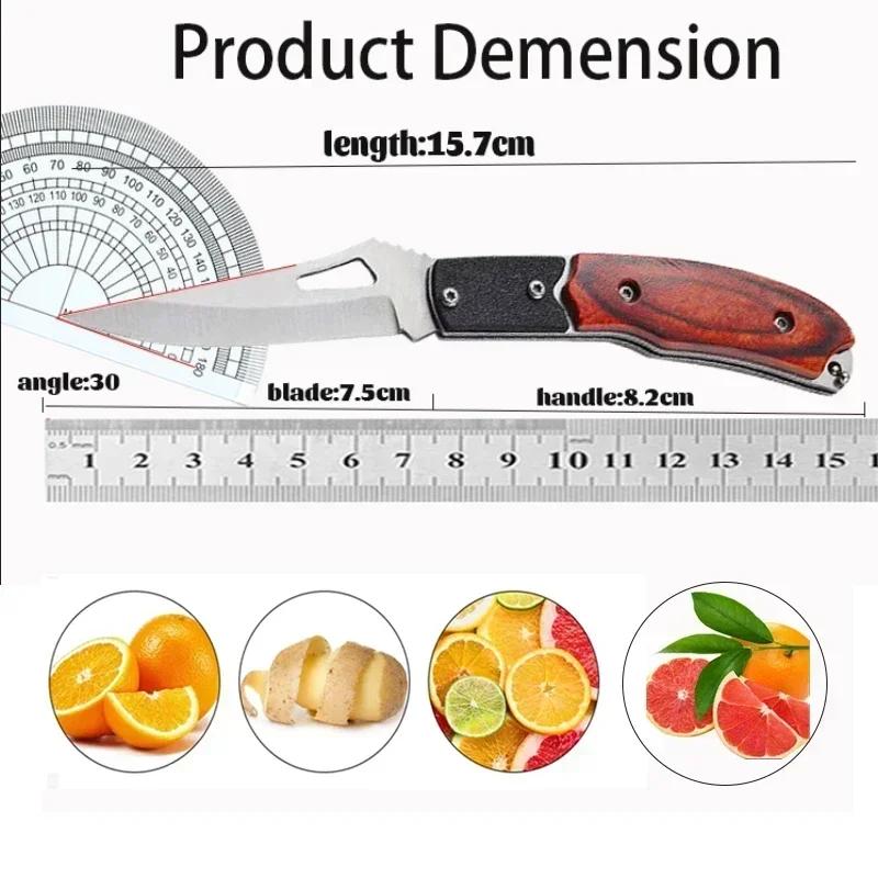 Stainless Steel Pocket Folding Knife Outdoor Fruit Knife with Non Slip Handle Portable Multifunctional Small Camping Knife