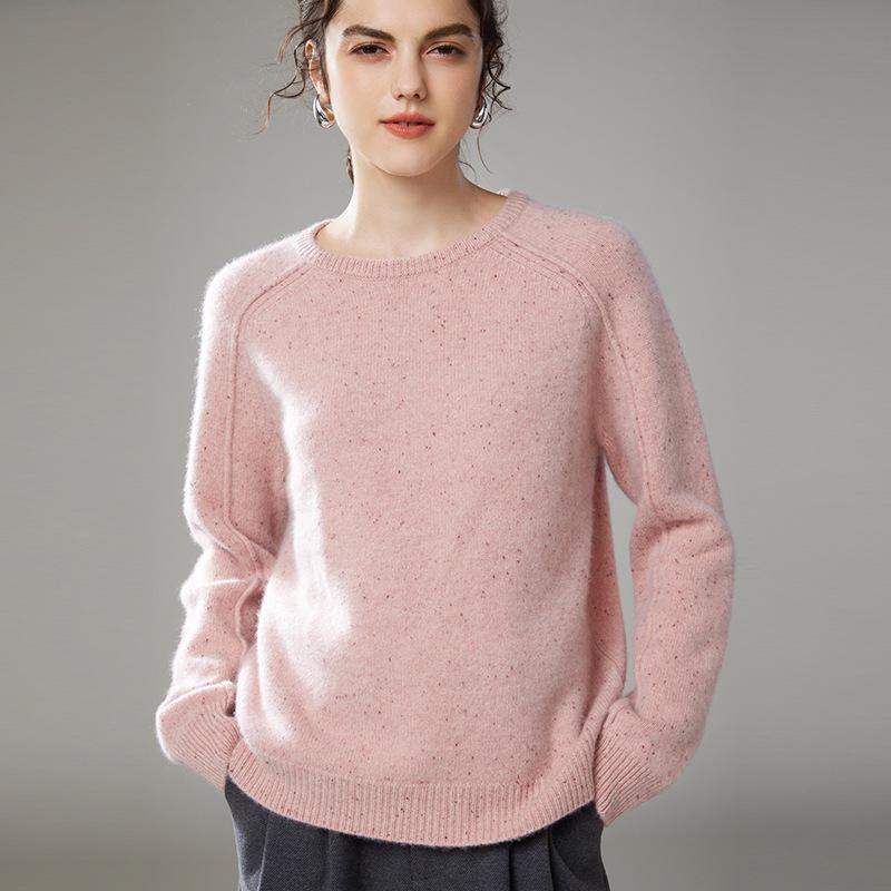 2024 Autumn/Winter Women's Korean Style Round Neck Loose Fit Cashmere Wool Sweater.