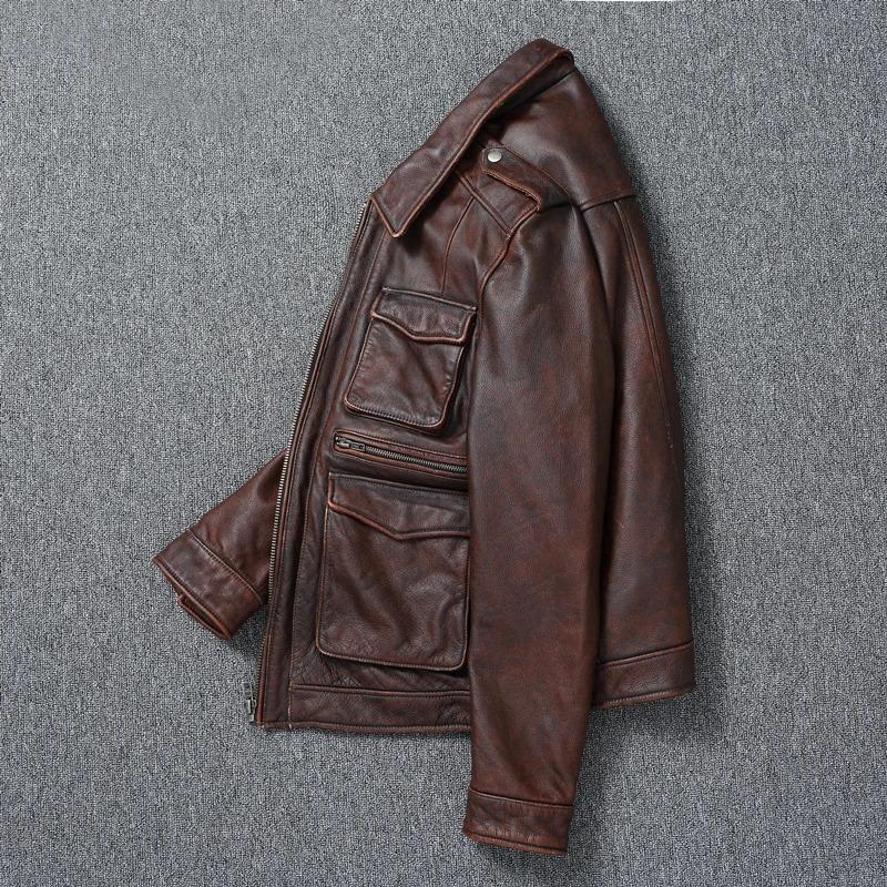 Chinese Size Vintage Red Brown Genuine Leather Jacket Men Soft Real Cowhide Black Winter Coat Biker Jackets Jaqueta Masculina De Couro