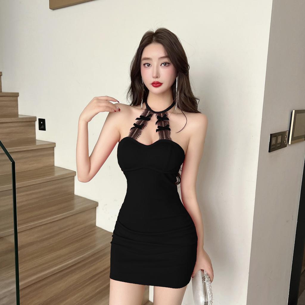 Spring new fashion temperament pleated tight chest hip slim thin pure desire sexy primer dress short skirt