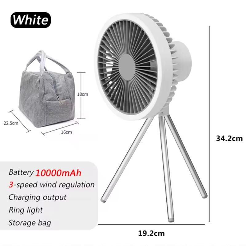 Wireless 10000mAh Rechargeable Outdoor Camping Fan Portable Office Tent Electric Ceiling Fan with External LED Lighting Battery