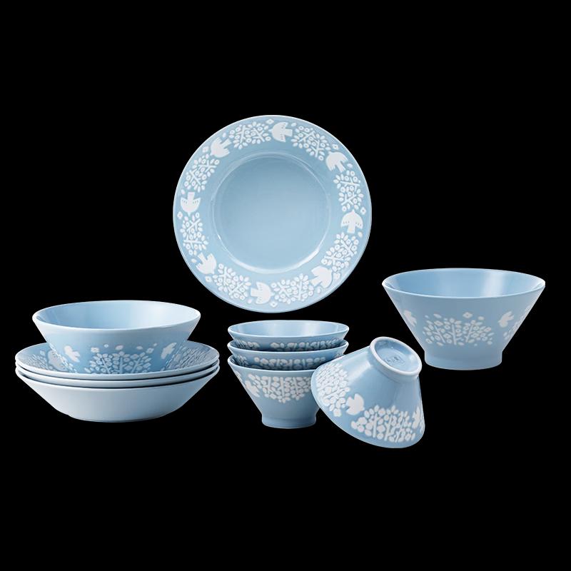 Neishanyao Ceramic Rice Bowl Set - Blue Feather Series