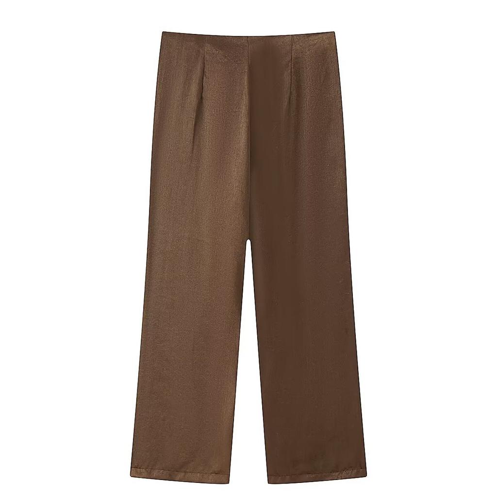 European and American style wholesale women's clothing with shoulder pads, wrinkle effect blazer + wrinkle effect wide-leg pants