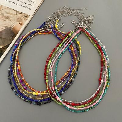 New Irregualr Glasses Beads Choker Necklace for Women Fashion Trendy Popular Short Neck Jewelry Colorful Necklace