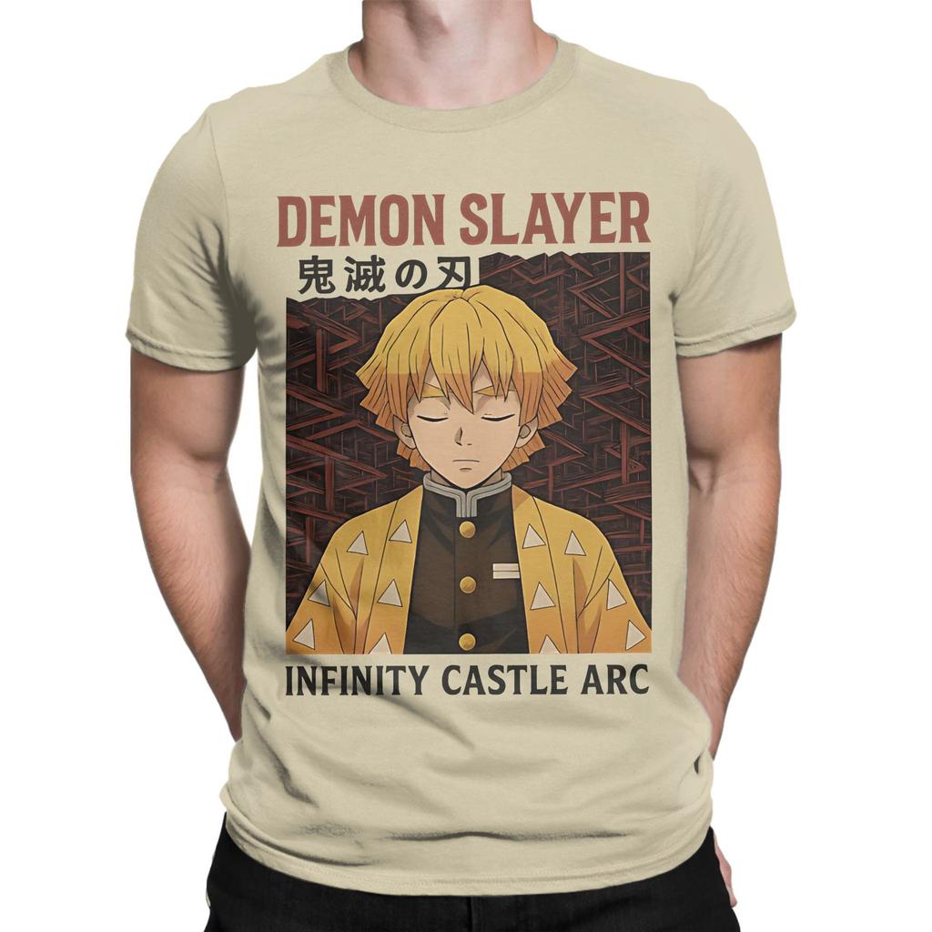 Demon Slayer Kimetsu No Yaiba  Infinity Castle Arc T Shirts Pure Cotton T-Shirt Round Neck Zenitsu  Tees  Clothes Plus Size