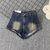 2025 Summer Retro High-Waist A-Line Denim Shorts for Women