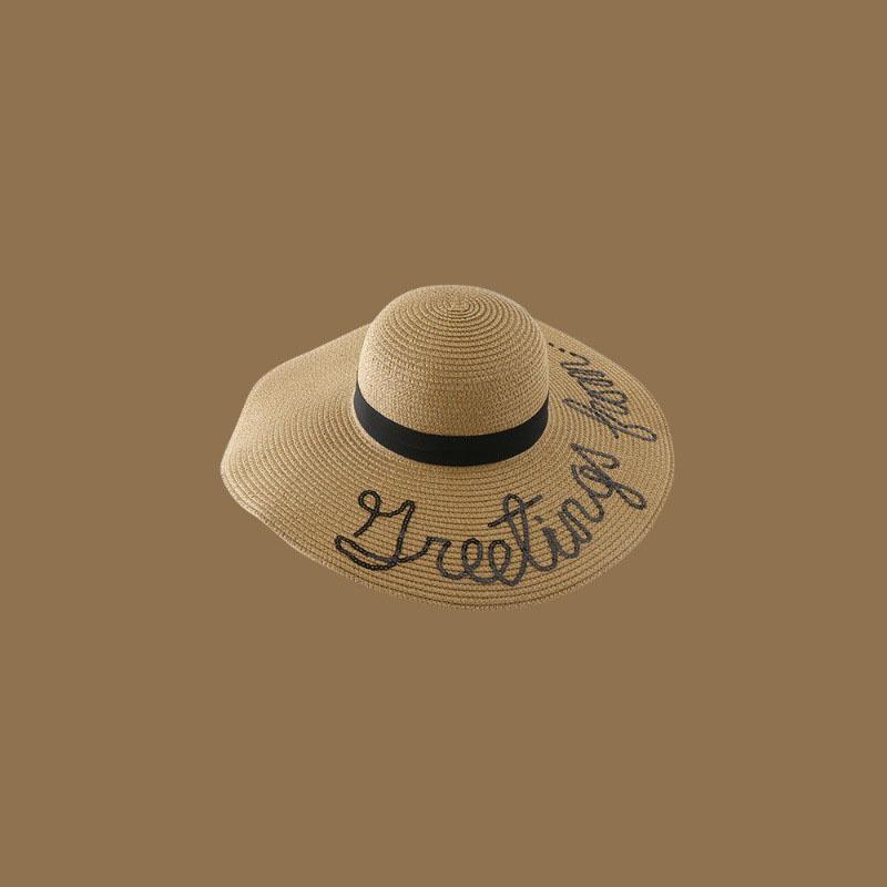 Fashion Ins Net Red Summer Outing Large Brim Sun-shading Beach Sun Hat Korean Version of The Obvious Face Small Straw French Straw Hat Female