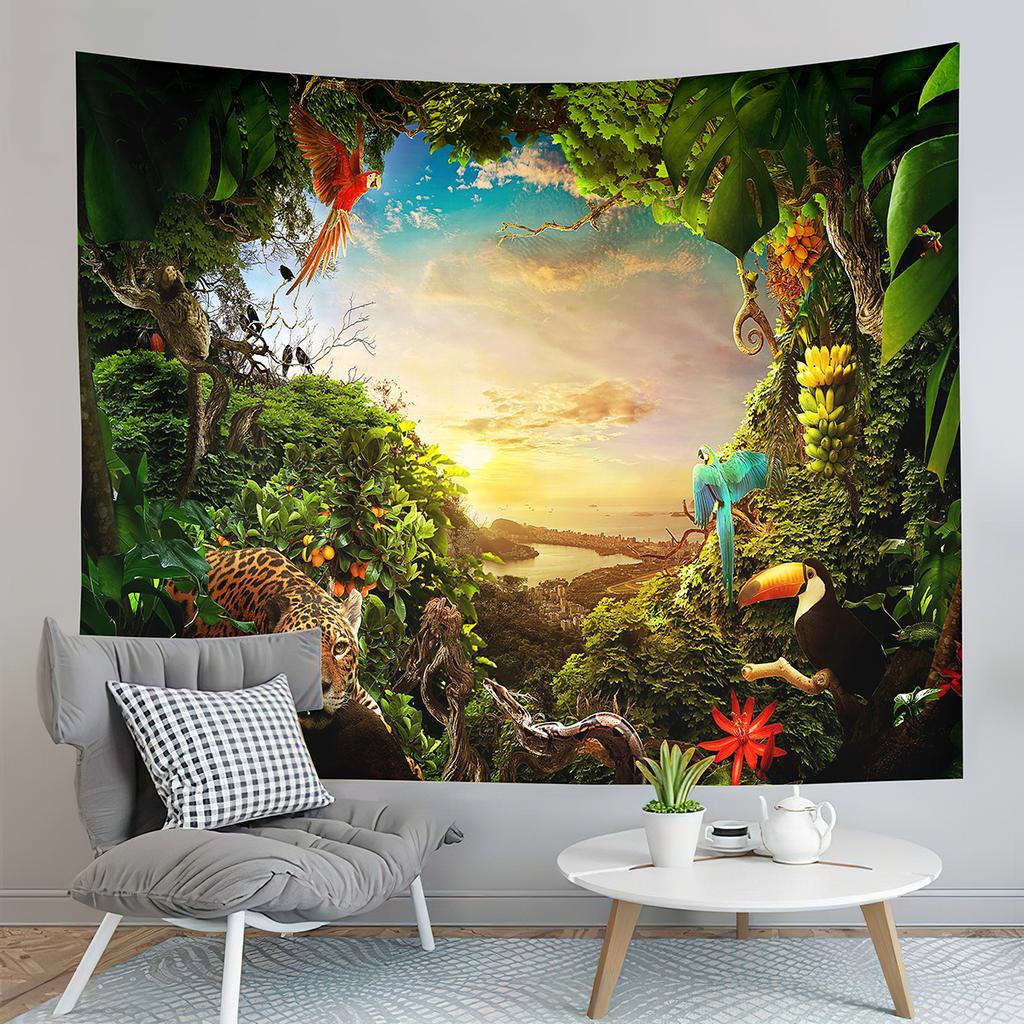 Jungle Tapestry Natural Foggy Forest Tapestry Mountain Forest Tapestry Art Wall Hanging Home Living Room Bedroom Dorm Tapestries