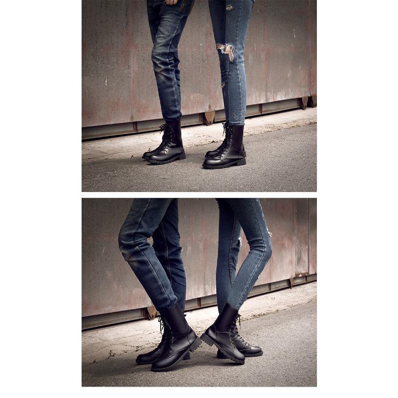 Damen Martin Stiefel, Damen Herbst- und Winter Paar Übergröße Stiefel, Runde Zehe, Dicker Absatz, Schnür-Casual Mid-Stiefel