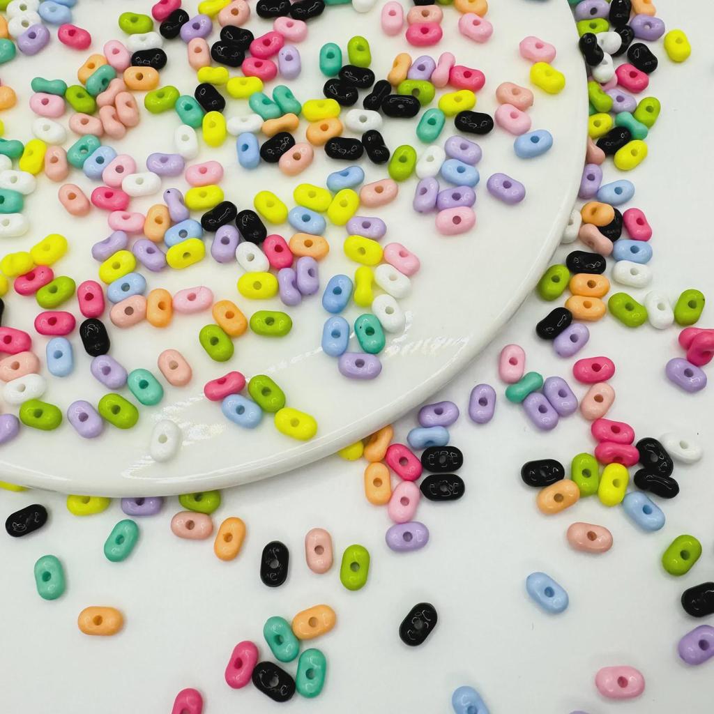 Acrylic Beaded Phone Chain with Solid Color Rice and Fat Peanut Beads for DIY Crafting