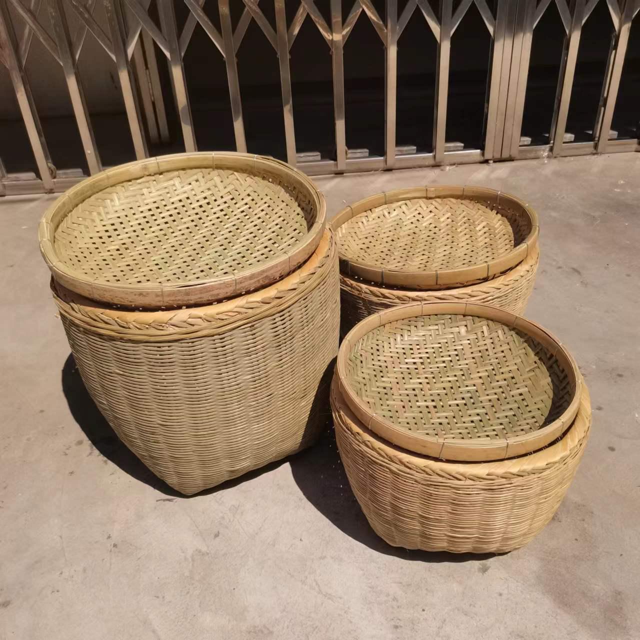 Bamboo Woven Winnowing Basket - Small Diameter 30cm Height 22cm Basket