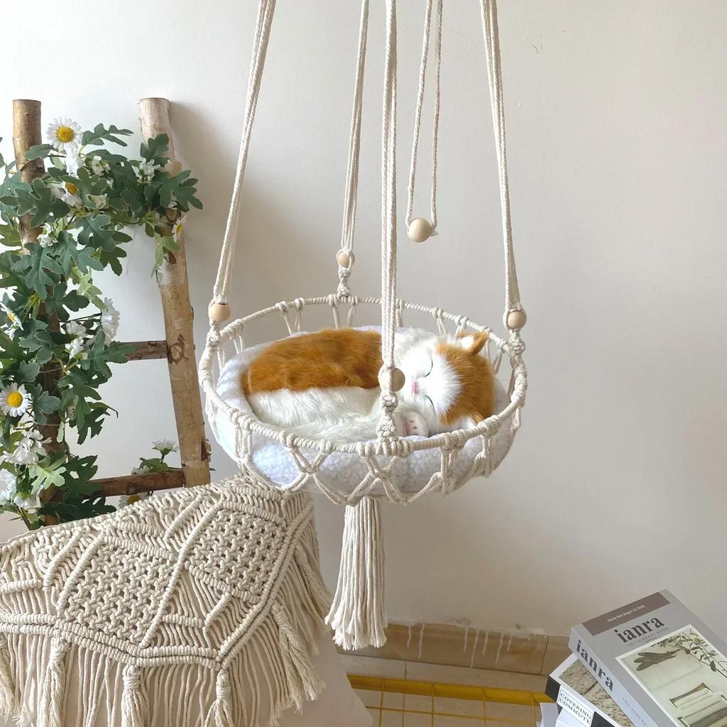 Cat Hammock Hanging Basket Swing Window Cute Pet Cat Hand-woven Cotton Rope Bed Kitten House Tent Pet Accessories