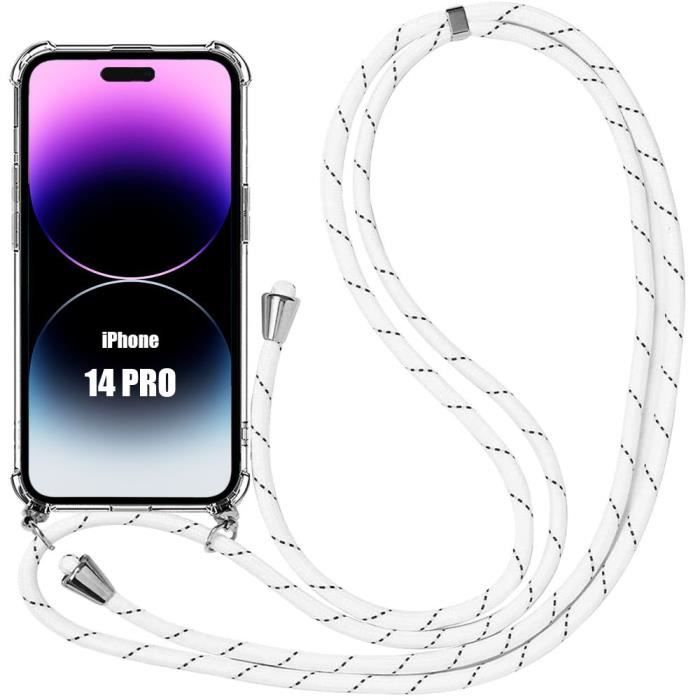 Coque de protection - E.F.CONNECTION - pour iPhone 14 Pro - Coins Renforcés - Cordon Réglable - Blanc