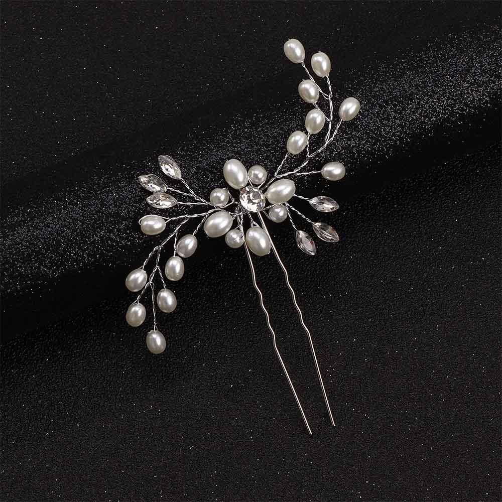 Handmade Prom Simulated Pearl Crystal Rhinestone Women Headwear Hair Fork Hairpin Hair Accessories
