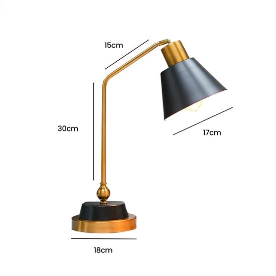 Brass Metal Table Lamp for Study Office Desk Reading Black Polished with Adjustable Head and Body, LED Light with Wired ON Off Switch Gift