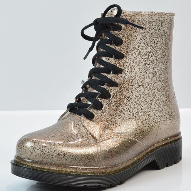 Модные резиновые сапоги Модные женские резиновые сапоги на плоской подошве Однотонные — фото 7