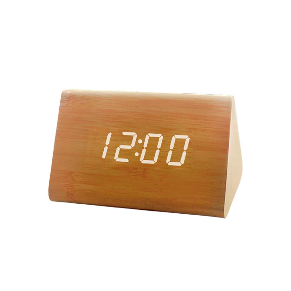 Voice-Activated Wooden Office Silent Multifunctional Digital Clock with Temperature Display and Student Alarm