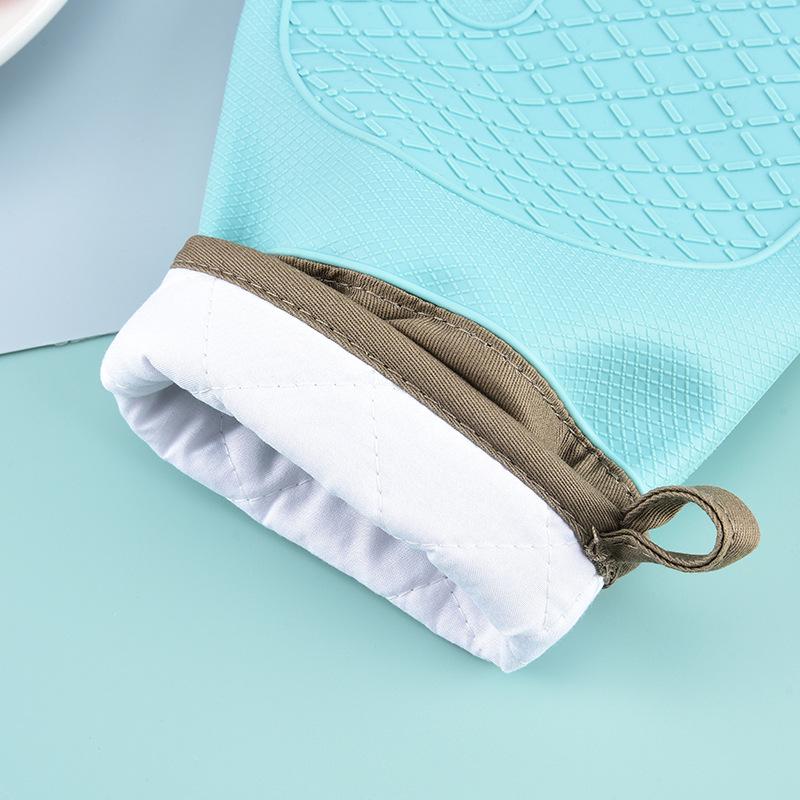 Silicone Heat-resistant Oven Gloves High-temperature Microwave-safe Anti-scald Gloves Cotton-lined Diamond-patterned Baking Oven Mitts
