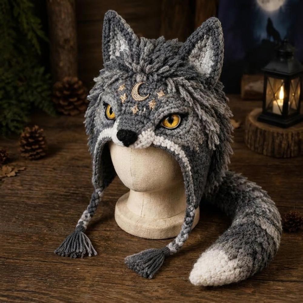 Warm Animal Hood Knitting Hat Adorable Woodland Animal Headwear Dragon Wolf Frog Hat  Party Cosplay