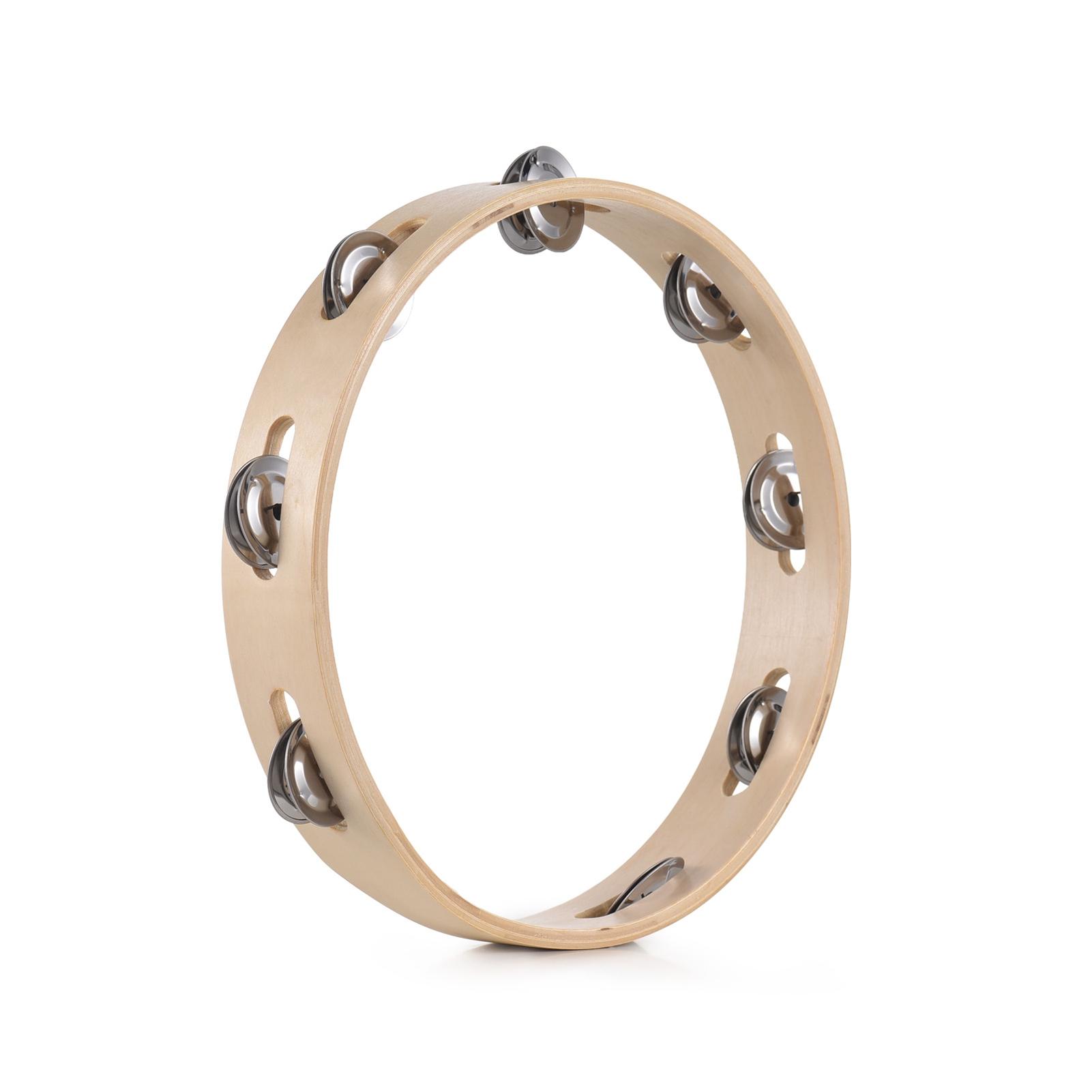 Painter 8 Inch Tambourine For Adults Pleasant Jingle Sound Hand Cranked Bell Rings Wooden Natural Color Metal Bell Sound