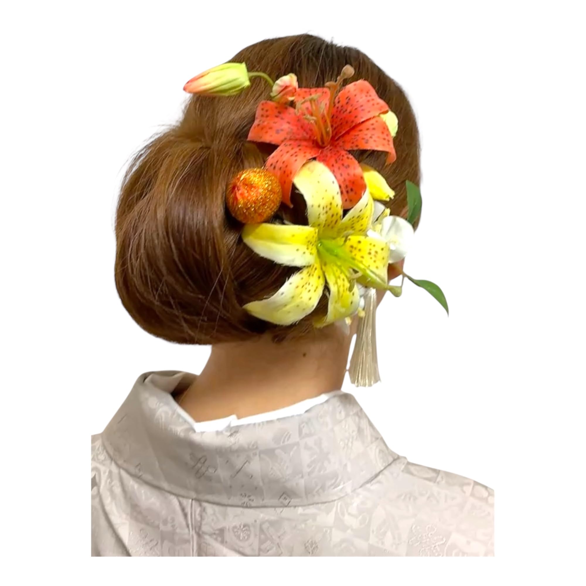 

Лексингтон и Навес Лилия Желто-Оранжевый Набор из 7 предметов Украшение для волос для Церемонии совершеннолетия, Хакама, Выпускной церемонии, Фурисоде, Юката,