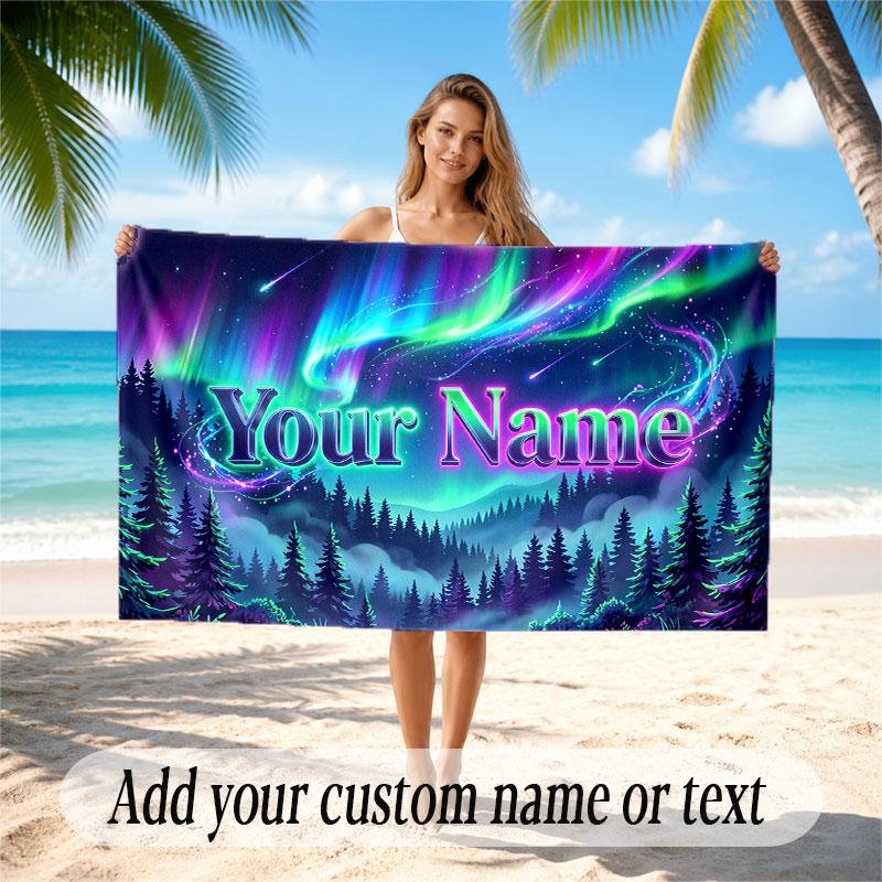Mushroom Forest Theme Soft Beach Towel Personalized Custom Name Text Towel Portable for Beach Pool Travel