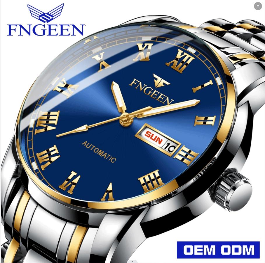 Fngeen 4002 Luxury Business Men Stainless Steel Watches Famous Brand Clock Luminous Fashion Waterproof Men's Quartz Wristwatch