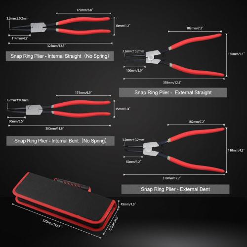 LEONTOOL 4 PCS 13" Heavy Duty Snap Ring Pliers for Internal and External Circlips with Storage Pouch, Straight Bent Jaw Tip Diameter 0.09" for Install