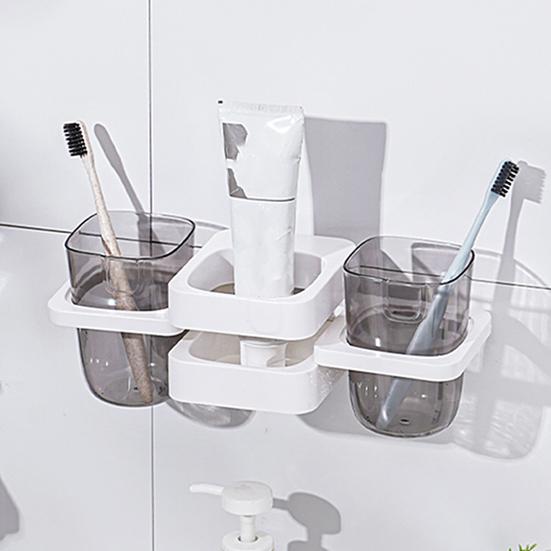 Dustproof Upside-down Design Stable Punch-free Wall-mounted Suction-up Toothpaste Toothbrush Holder Toothbrush Organizer