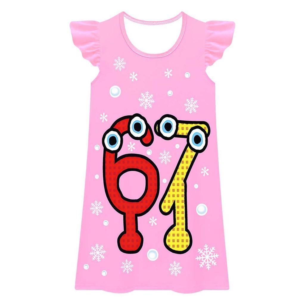 82884 Kids Girls Steal a Brainrot 67 Print Short Sleeves Dress