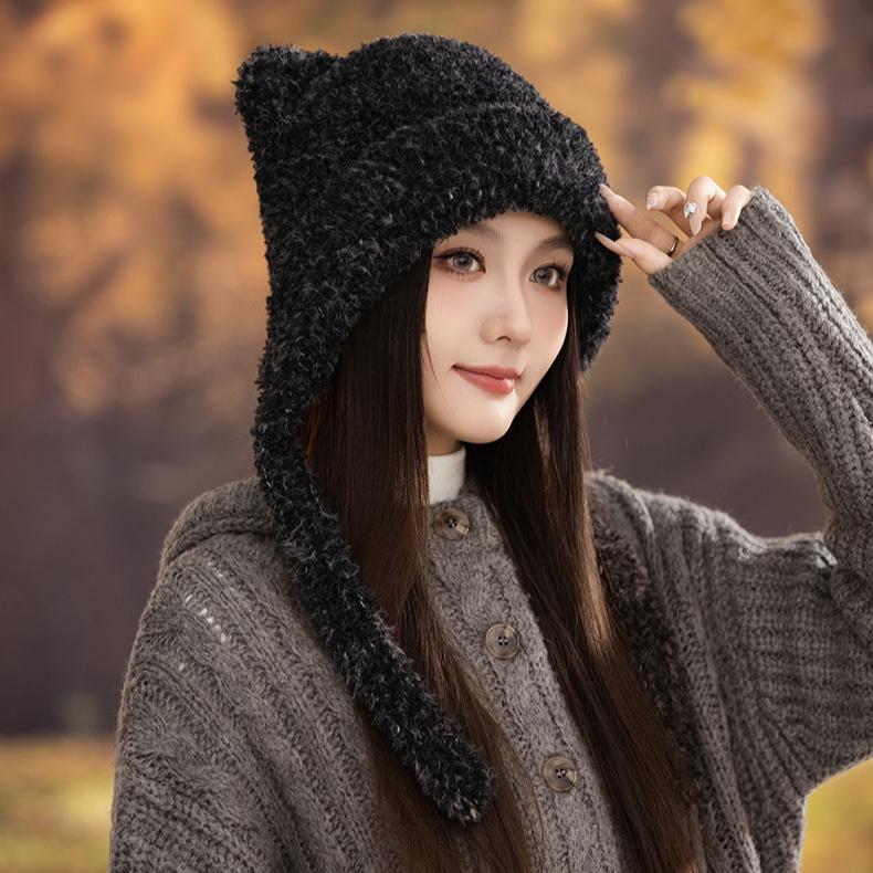 Ladies Autumn and Winter New Cute Bear Plush Ear Protector, Plush Thickened Thermal Hat and Cold Hat