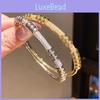 18k Gold Plated Zircon Round Bangle Bracelet With Geometric Design For Everyday Fashion Accessory