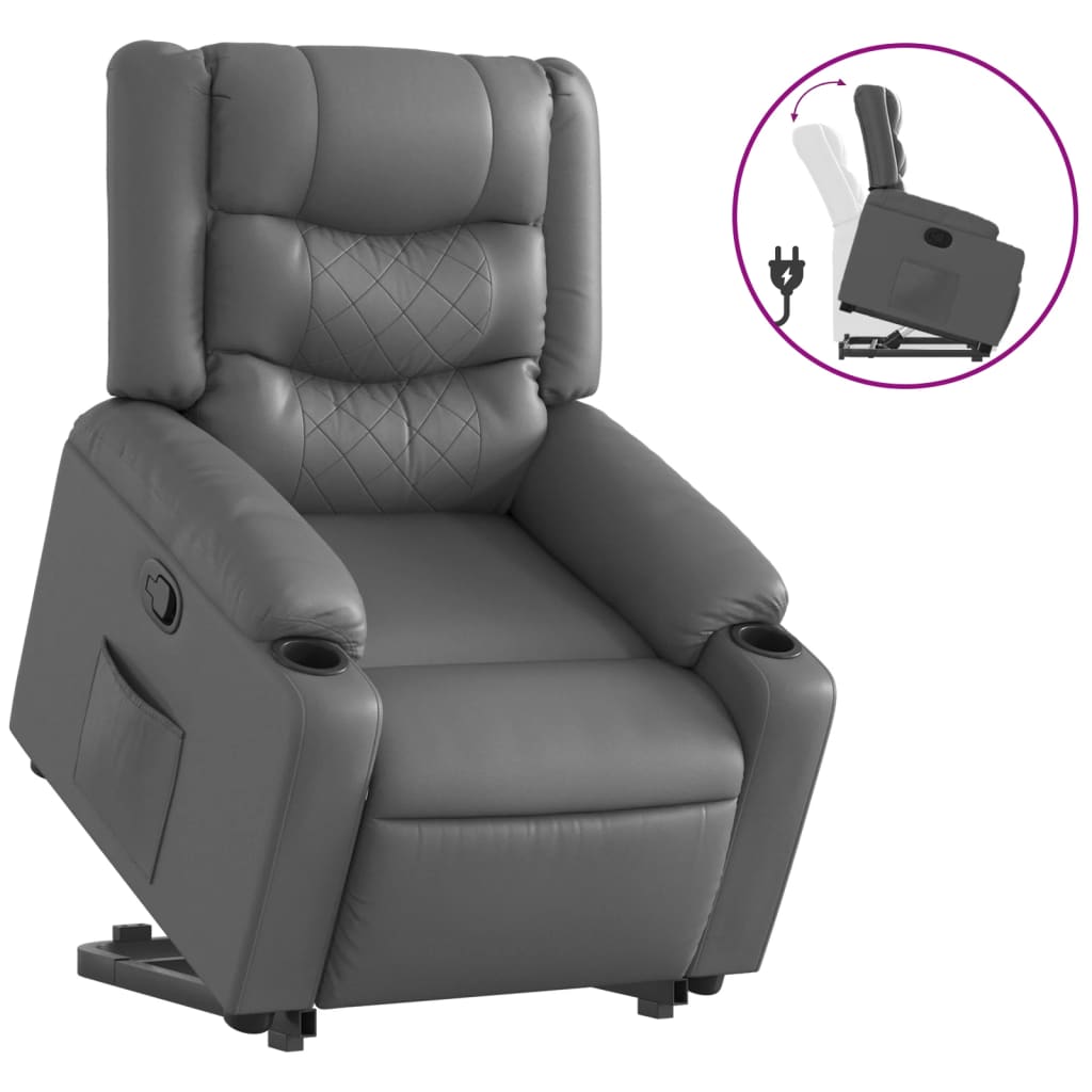 Recliner with Rising Aid Gray Artificial Leather