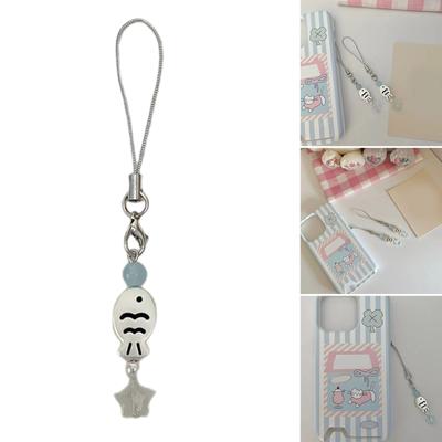 Ciondolo per cellulare a forma di pesce carino fatto a mano con perline, cordino per cellulare con moschettone staccabile, ciondolo portachiavi, accessorio di gioielleria, decorazioni per borsa