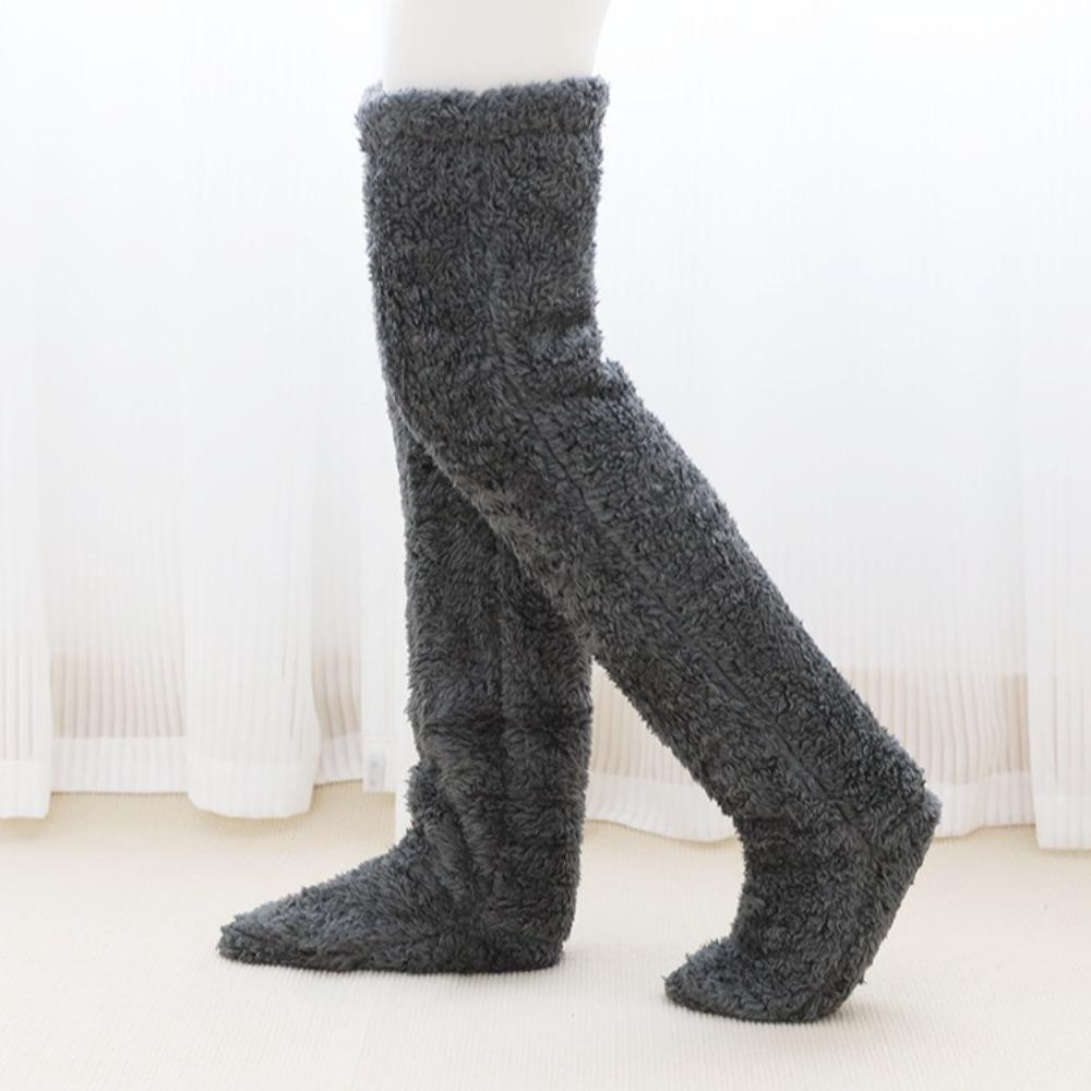 Long Coral Fleece Stockings Sleepings Thigh High Socks Fluffy Plush Stockings Women  Home