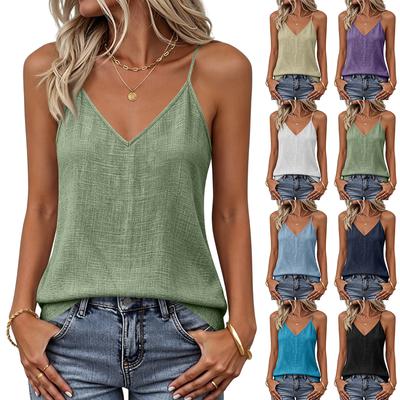 Women Sleeveless V Neck Camisole Top Lightweight Loose Fit Tank Blouse Soft Breathable Fabric Simple Design for Daily Wear